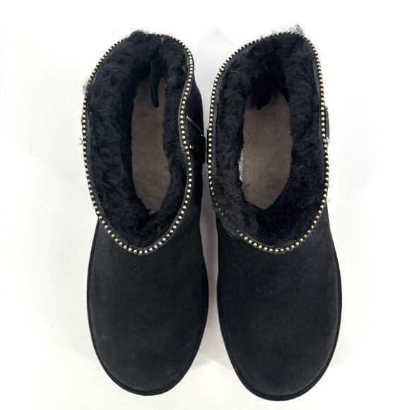 UGG Classic Mini Beaded Black Suede Shearling Short Ankle Boots Slip On Size 11 - Picture 6 of 9